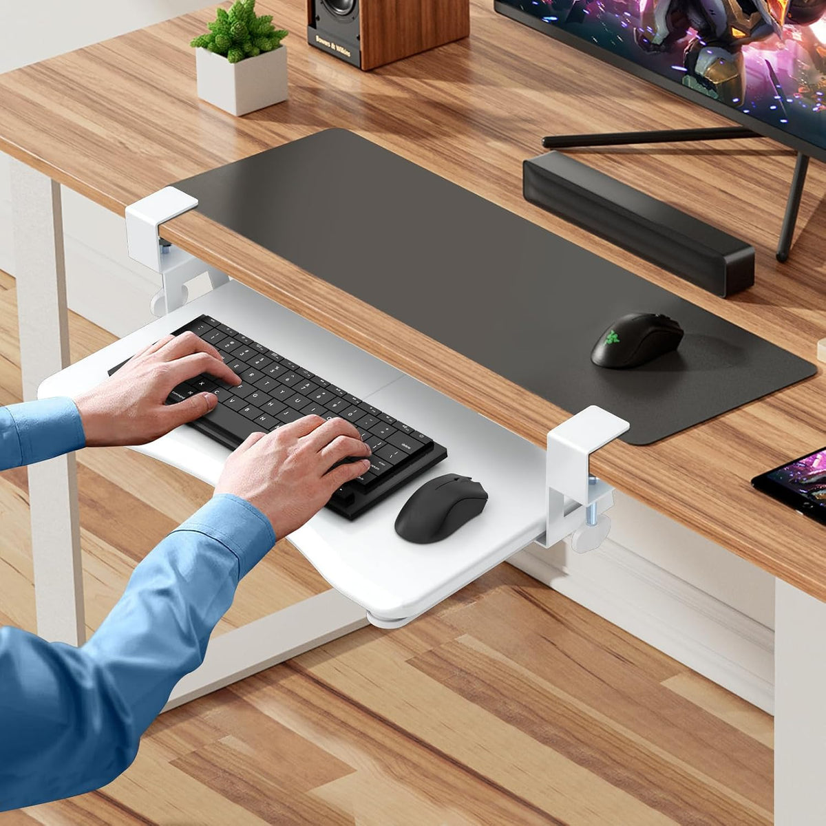 Keyboard Tray Under Desk Pull Out with C Clamp Mount, Computer Keyboard & Mouse Tray, 25.6 (30 Including Clamps) x 11.8 inch Slide-Out Platform Computer Drawer for Typing, Black, DSF1
