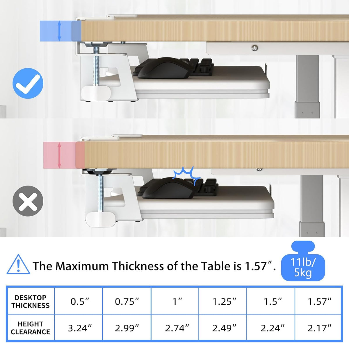 Keyboard Tray Under Desk Pull Out with C Clamp Mount, Computer Keyboard & Mouse Tray, 25.6 (30 Including Clamps) x 11.8 inch Slide-Out Platform Computer Drawer for Typing, Black, DSF1
