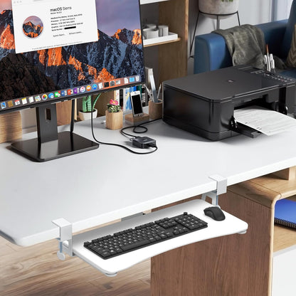 Keyboard Tray Under Desk Pull Out with C Clamp Mount, Computer Keyboard & Mouse Tray, 25.6 (30 Including Clamps) x 11.8 inch Slide-Out Platform Computer Drawer for Typing, Black, DSF1