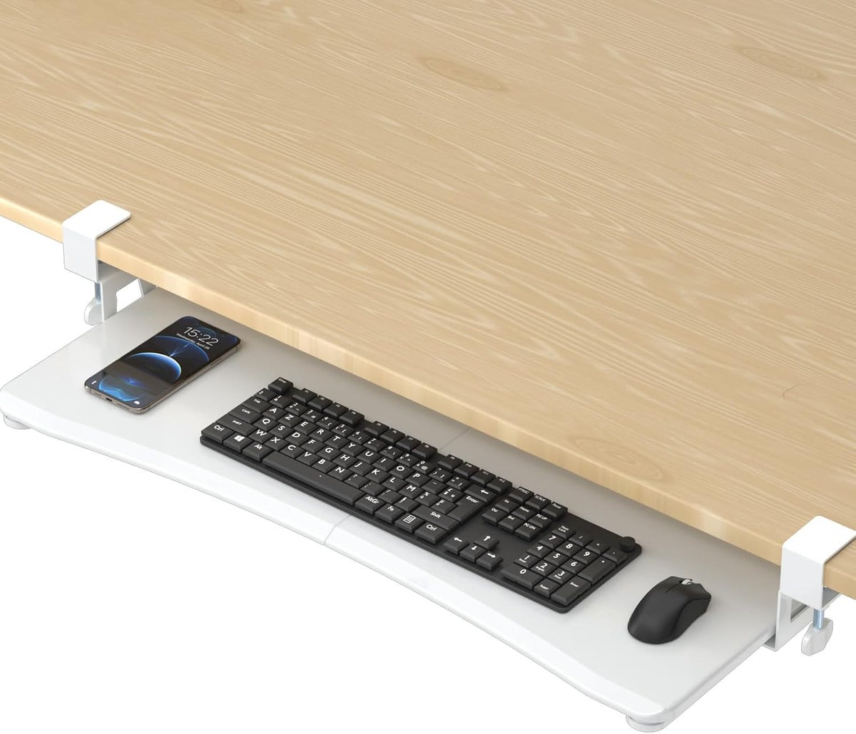 Keyboard Tray Under Desk Pull Out with C Clamp Mount, Computer Keyboard & Mouse Tray, 25.6 (30 Including Clamps) x 11.8 inch Slide-Out Platform Computer Drawer for Typing, Black, DSF1