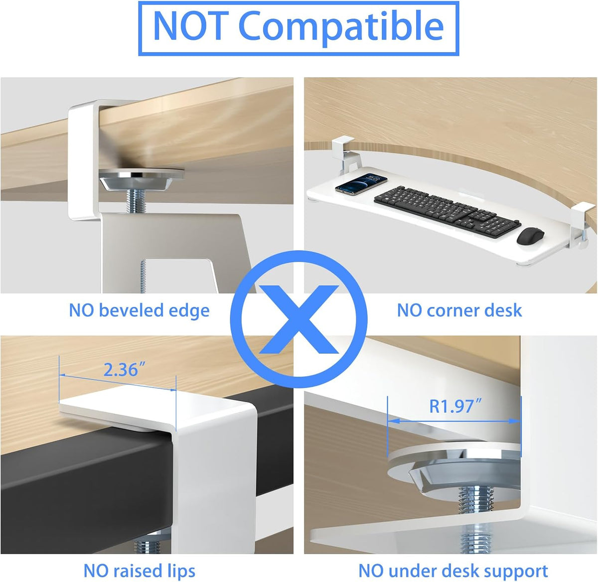 Keyboard Tray Under Desk Pull Out with C Clamp Mount, Computer Keyboard & Mouse Tray, 25.6 (30 Including Clamps) x 11.8 inch Slide-Out Platform Computer Drawer for Typing, Black, DSF1