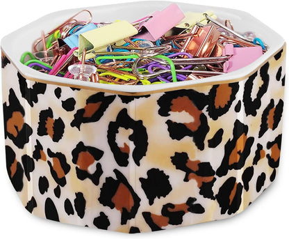 Ceramic Paper Clip Holder Gold Line Paper Clip Dispenser Organizer for Desk Cute Floral Pattern Office Binder Clip Holder Bobby Pin and Hair Clip Holder Gift for Office Mint Flowers