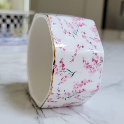 Ceramic Paper Clip Holder Gold Line Paper Clip Dispenser Organizer for Desk Cute Floral Pattern Office Binder Clip Holder Bobby Pin and Hair Clip Holder Gift for Office Mint Flowers