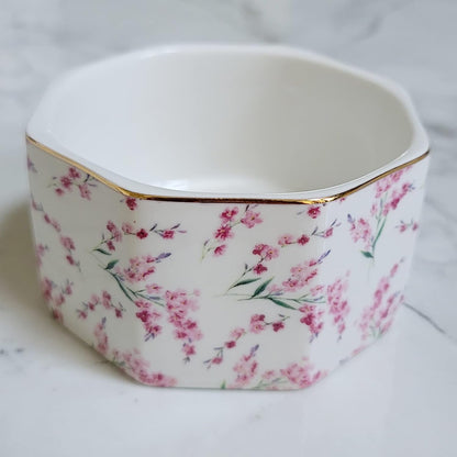Ceramic Paper Clip Holder Gold Line Paper Clip Dispenser Organizer for Desk Cute Floral Pattern Office Binder Clip Holder Bobby Pin and Hair Clip Holder Gift for Office Mint Flowers