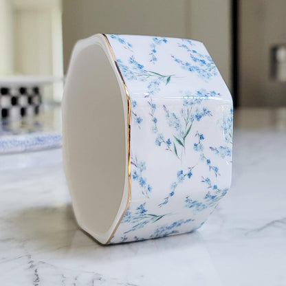 Ceramic Paper Clip Holder Gold Line Paper Clip Dispenser Organizer for Desk Cute Floral Pattern Office Binder Clip Holder Bobby Pin and Hair Clip Holder Gift for Office Mint Flowers