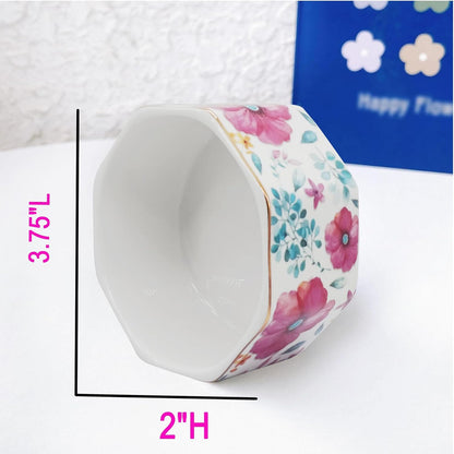 Ceramic Paper Clip Holder Gold Line Paper Clip Dispenser Organizer for Desk Cute Floral Pattern Office Binder Clip Holder Bobby Pin and Hair Clip Holder Gift for Office Mint Flowers