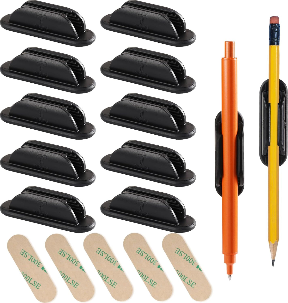 10 Pack Adhesive Pencil Holder for Desk, Silicone Pen Holder for Wall, Clipboard & Laptop with 15 Upgraded Sticky Pads, Rugged Grip Pencil Holders for Classroom Teacher Essentials (Black)