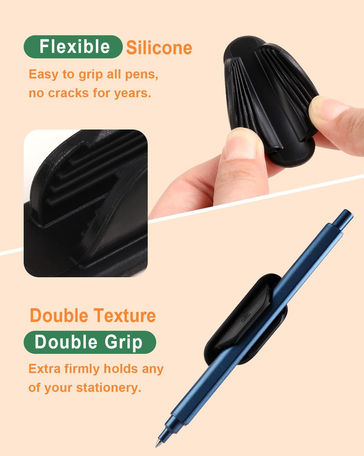 10 Pack Adhesive Pencil Holder for Desk, Silicone Pen Holder for Wall, Clipboard & Laptop with 15 Upgraded Sticky Pads, Rugged Grip Pencil Holders for Classroom Teacher Essentials (Black)