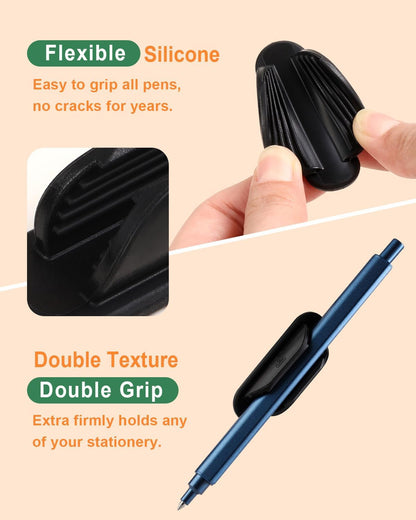 10 Pack Adhesive Pencil Holder for Desk, Silicone Pen Holder for Wall, Clipboard & Laptop with 15 Upgraded Sticky Pads, Rugged Grip Pencil Holders for Classroom Teacher Essentials (Black)