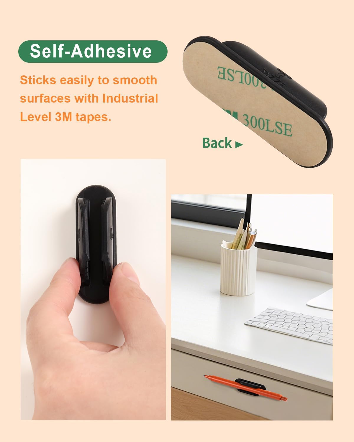 10 Pack Adhesive Pencil Holder for Desk, Silicone Pen Holder for Wall, Clipboard & Laptop with 15 Upgraded Sticky Pads, Rugged Grip Pencil Holders for Classroom Teacher Essentials (Black)