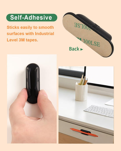 10 Pack Adhesive Pencil Holder for Desk, Silicone Pen Holder for Wall, Clipboard & Laptop with 15 Upgraded Sticky Pads, Rugged Grip Pencil Holders for Classroom Teacher Essentials (Black)