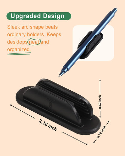 10 Pack Adhesive Pencil Holder for Desk, Silicone Pen Holder for Wall, Clipboard & Laptop with 15 Upgraded Sticky Pads, Rugged Grip Pencil Holders for Classroom Teacher Essentials (Black)