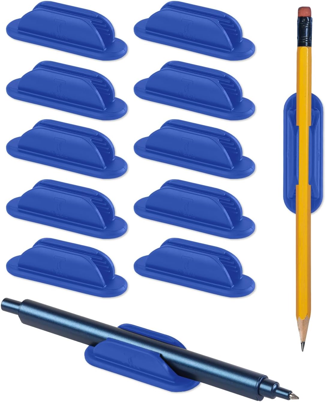 10 Pack Adhesive Pencil Holder for Desk, Silicone Pen Holder for Wall, Clipboard & Laptop with 15 Upgraded Sticky Pads, Rugged Grip Pencil Holders for Classroom Teacher Essentials (Black)
