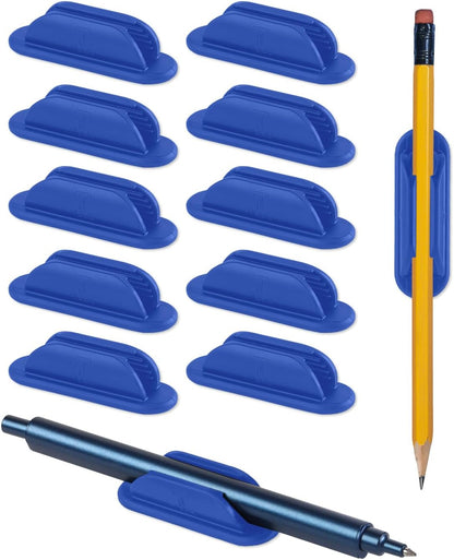 10 Pack Adhesive Pencil Holder for Desk, Silicone Pen Holder for Wall, Clipboard & Laptop with 15 Upgraded Sticky Pads, Rugged Grip Pencil Holders for Classroom Teacher Essentials (Black)