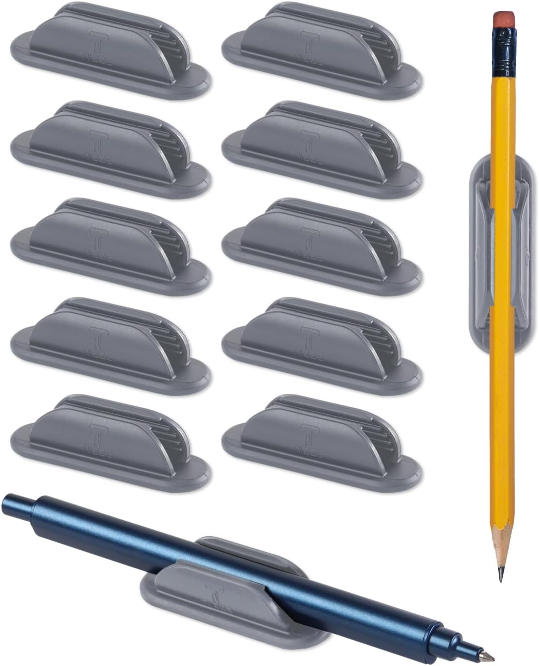 10 Pack Adhesive Pencil Holder for Desk, Silicone Pen Holder for Wall, Clipboard & Laptop with 15 Upgraded Sticky Pads, Rugged Grip Pencil Holders for Classroom Teacher Essentials (Black)