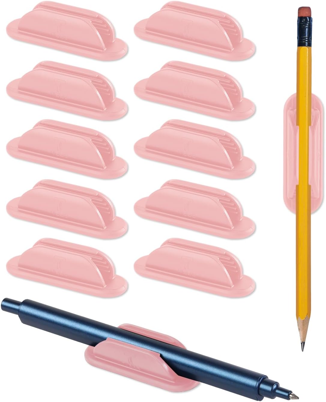 10 Pack Adhesive Pencil Holder for Desk, Silicone Pen Holder for Wall, Clipboard & Laptop with 15 Upgraded Sticky Pads, Rugged Grip Pencil Holders for Classroom Teacher Essentials (Black)