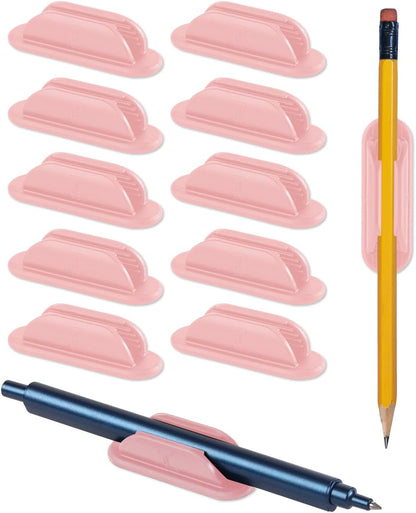 10 Pack Adhesive Pencil Holder for Desk, Silicone Pen Holder for Wall, Clipboard & Laptop with 15 Upgraded Sticky Pads, Rugged Grip Pencil Holders for Classroom Teacher Essentials (Black)