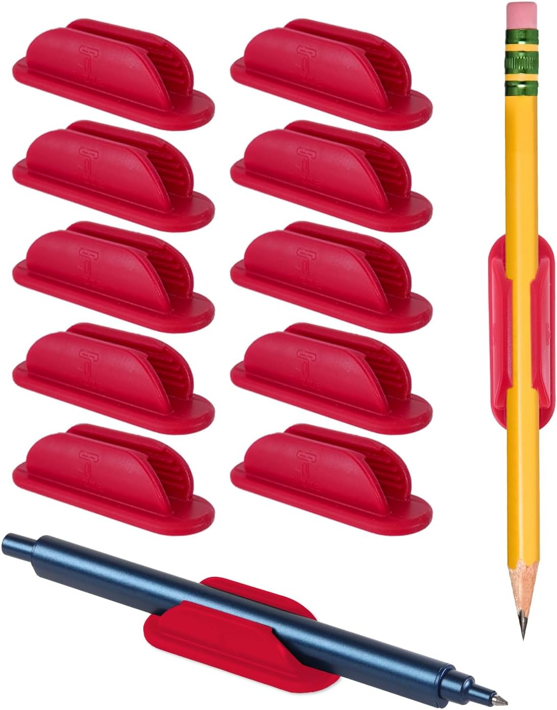 10 Pack Adhesive Pencil Holder for Desk, Silicone Pen Holder for Wall, Clipboard & Laptop with 15 Upgraded Sticky Pads, Rugged Grip Pencil Holders for Classroom Teacher Essentials (Black)