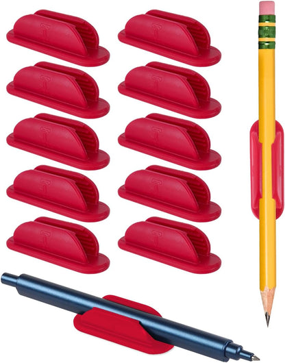 10 Pack Adhesive Pencil Holder for Desk, Silicone Pen Holder for Wall, Clipboard & Laptop with 15 Upgraded Sticky Pads, Rugged Grip Pencil Holders for Classroom Teacher Essentials (Black)