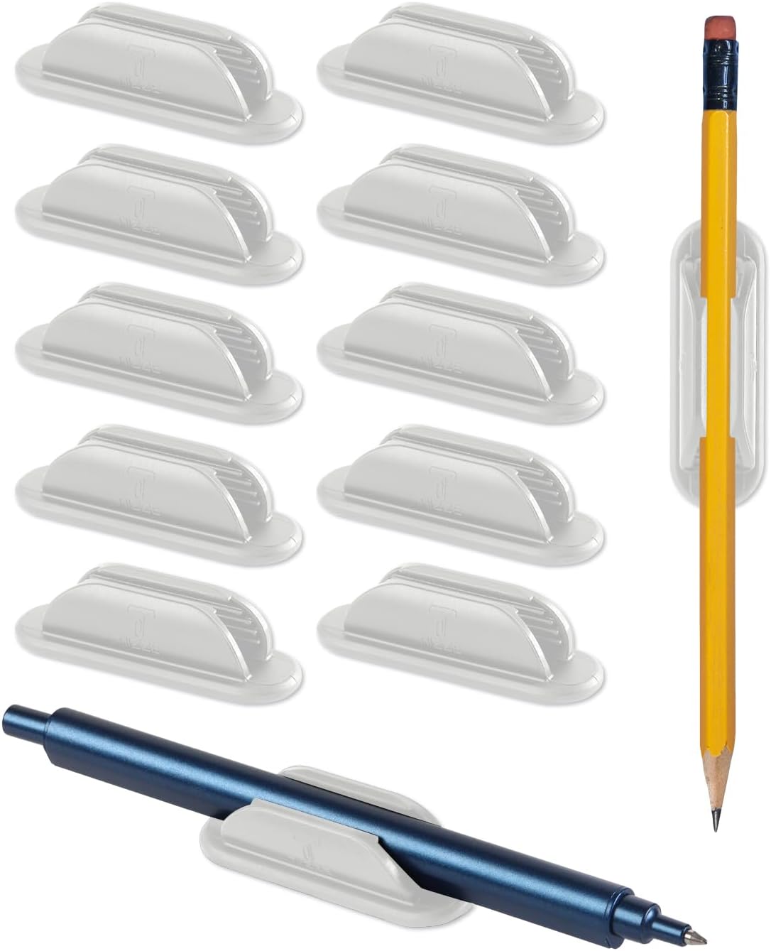 10 Pack Adhesive Pencil Holder for Desk, Silicone Pen Holder for Wall, Clipboard & Laptop with 15 Upgraded Sticky Pads, Rugged Grip Pencil Holders for Classroom Teacher Essentials (Black)