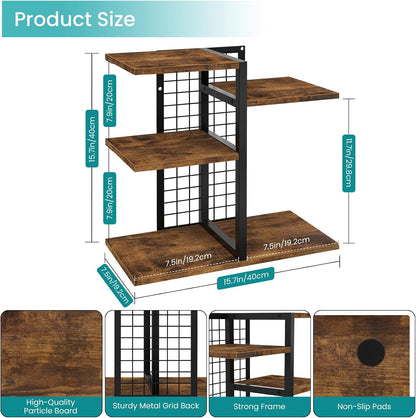 Desktop Shelf Organizer, 4-Tier Wooden Desk Bookshelf, Small Tabletop Book Shelf, Adjustable Display Rack for Home, Office, Dorm, Rustic Brown