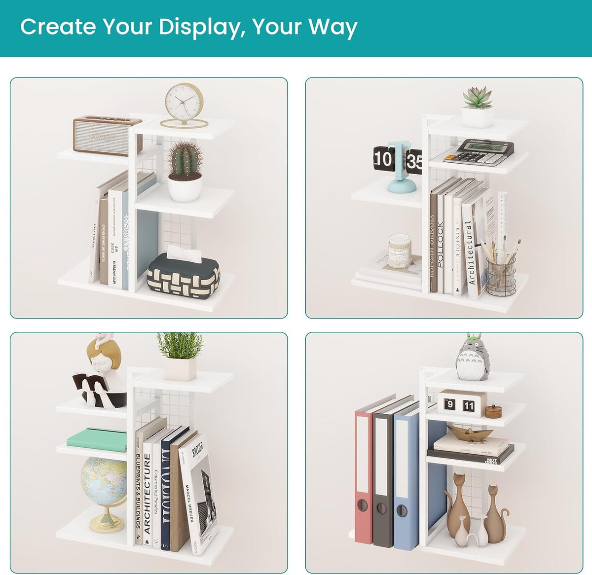 Desktop Shelf Organizer, 4-Tier Wooden Desk Bookshelf, Small Tabletop Book Shelf, Adjustable Display Rack for Home, Office, Dorm, Rustic Brown