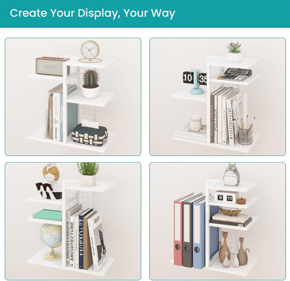Desktop Shelf Organizer, 4-Tier Wooden Desk Bookshelf, Small Tabletop Book Shelf, Adjustable Display Rack for Home, Office, Dorm, Rustic Brown