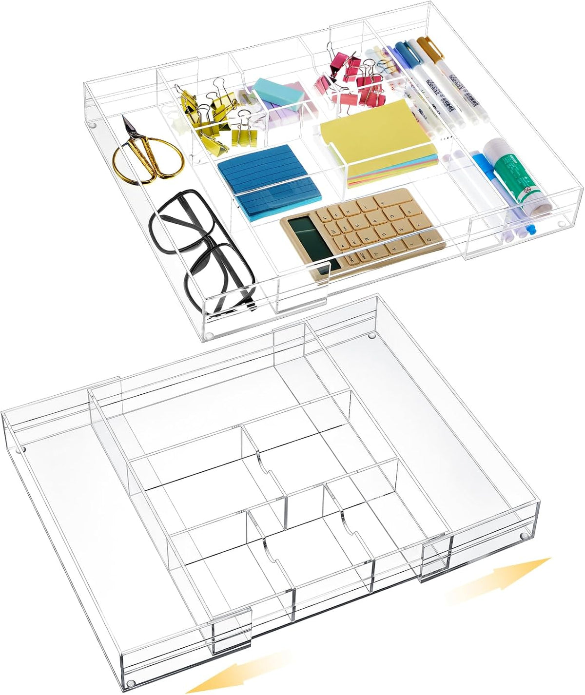 2 Pcs Acrylic Drawer Organizer, 12 x 18 x 2.1'', 8 Compartments