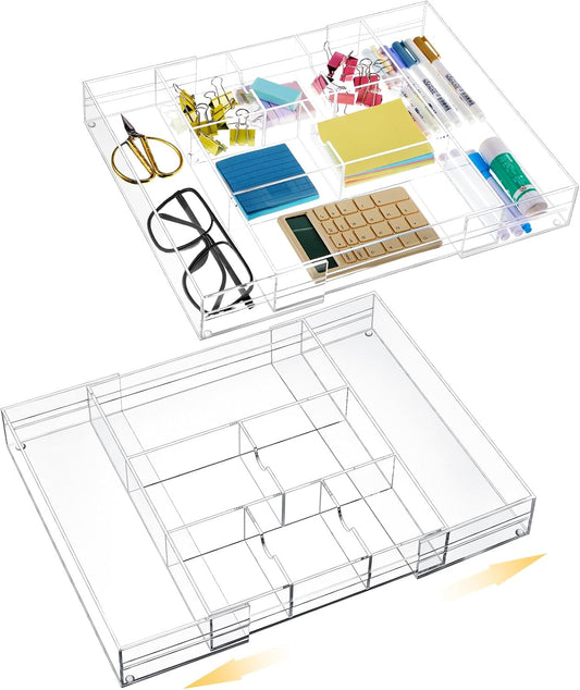 2 Pcs Acrylic Drawer Organizer, 12 x 18 x 2.1'', 8 Compartments
