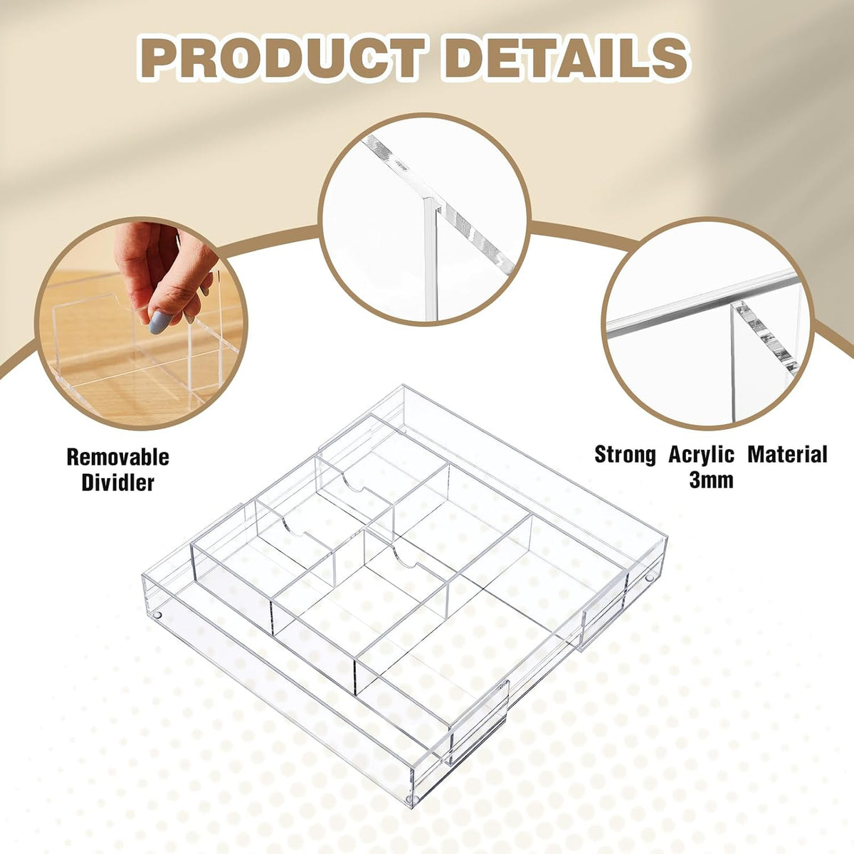 2 Pcs Acrylic Drawer Organizer, 12 x 18 x 2.1'', 8 Compartments