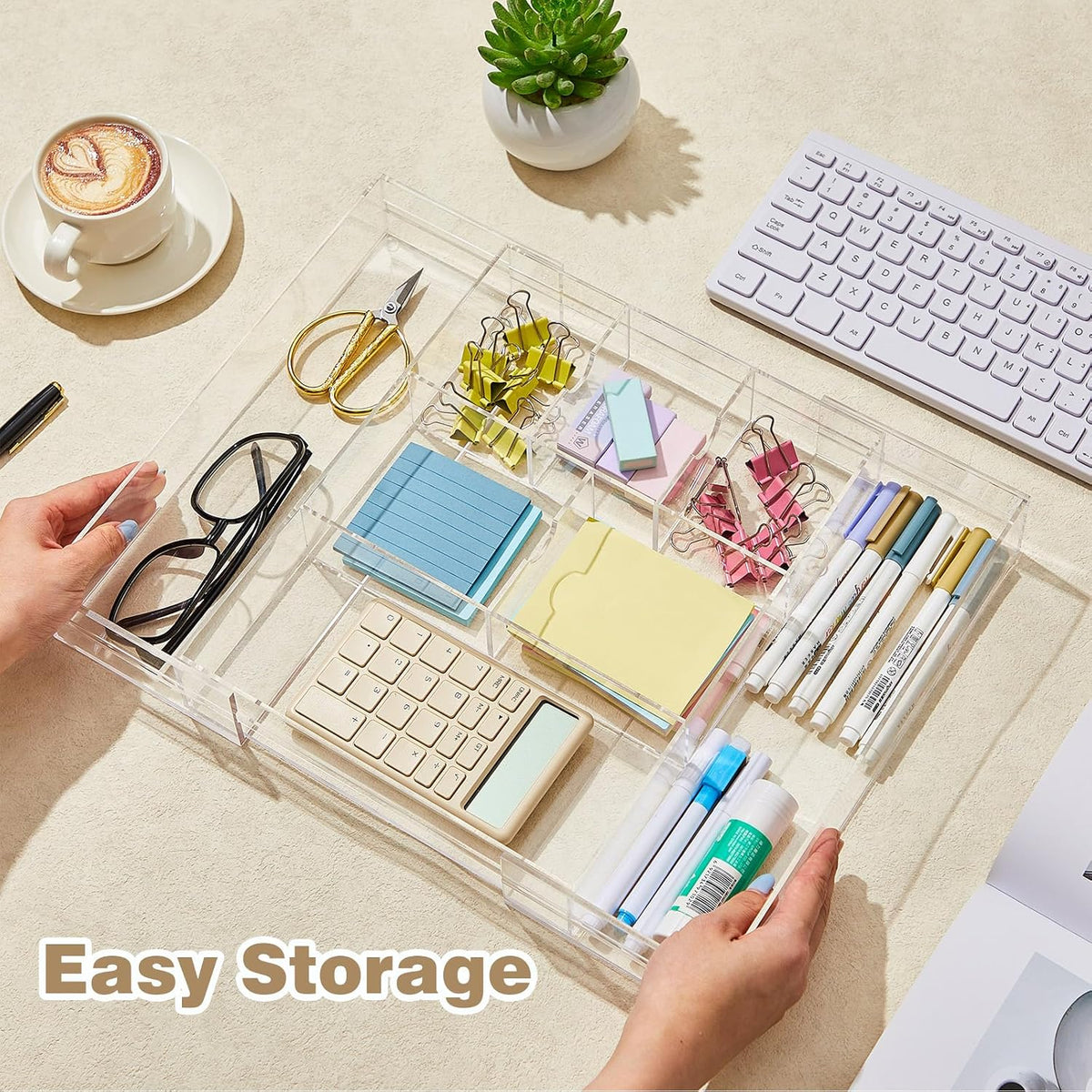 2 Pcs Acrylic Drawer Organizer, 12 x 18 x 2.1'', 8 Compartments