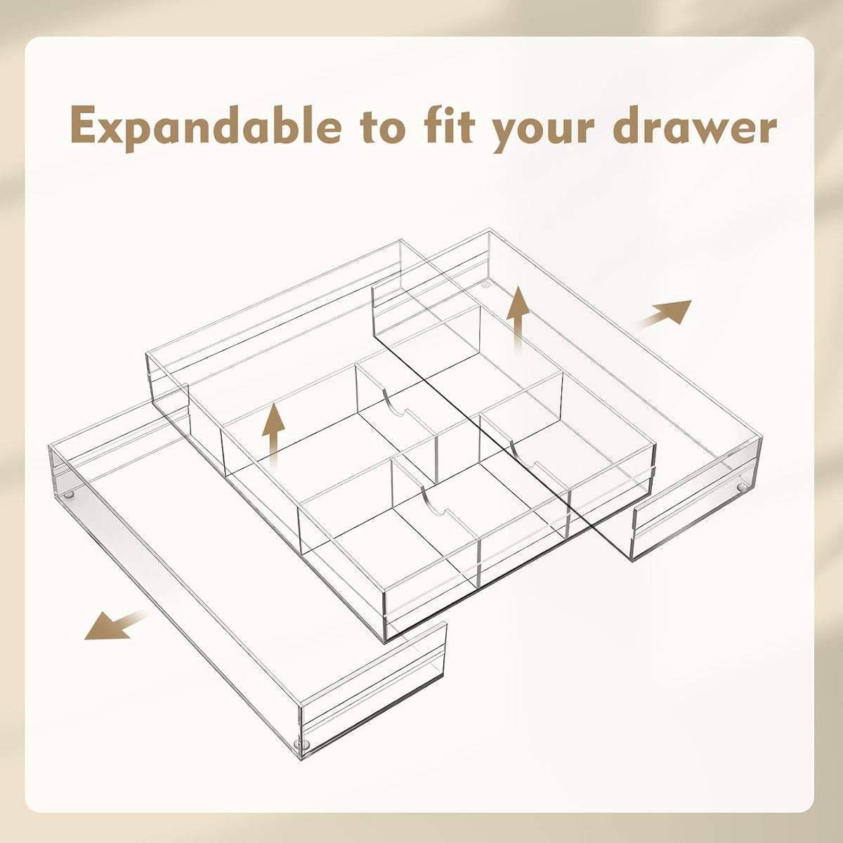 2 Pcs Acrylic Drawer Organizer, 12 x 18 x 2.1'', 8 Compartments