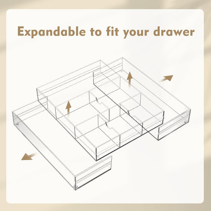 2 Pcs Acrylic Drawer Organizer, 12 x 18 x 2.1'', 8 Compartments
