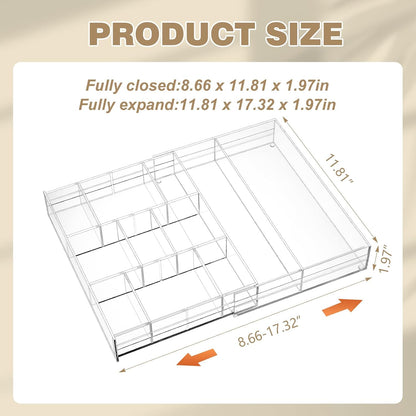 2 Pcs Acrylic Drawer Organizer, 12 x 18 x 2.1'', 8 Compartments
