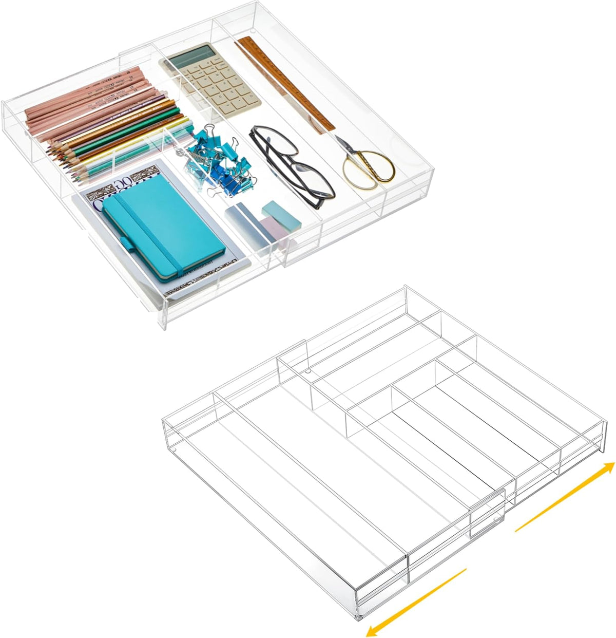 2 Pcs Acrylic Drawer Organizer, 12 x 18 x 2.1'', 8 Compartments