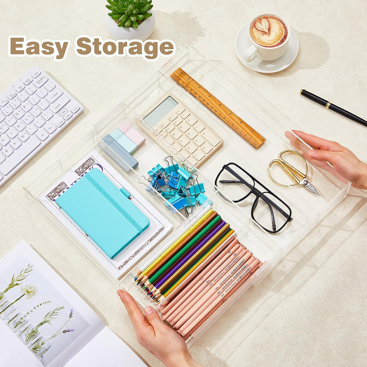 2 Pcs Acrylic Drawer Organizer, 12 x 18 x 2.1'', 8 Compartments
