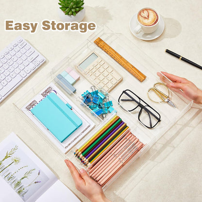 2 Pcs Acrylic Drawer Organizer, 12 x 18 x 2.1'', 8 Compartments