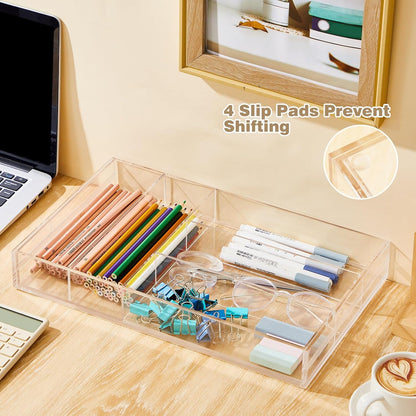 2 Pcs Acrylic Drawer Organizer, 12 x 18 x 2.1'', 8 Compartments