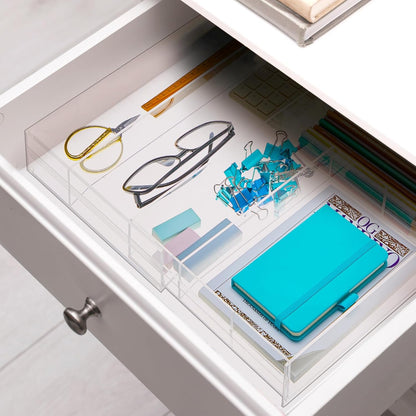 2 Pcs Acrylic Drawer Organizer, 12 x 18 x 2.1'', 8 Compartments