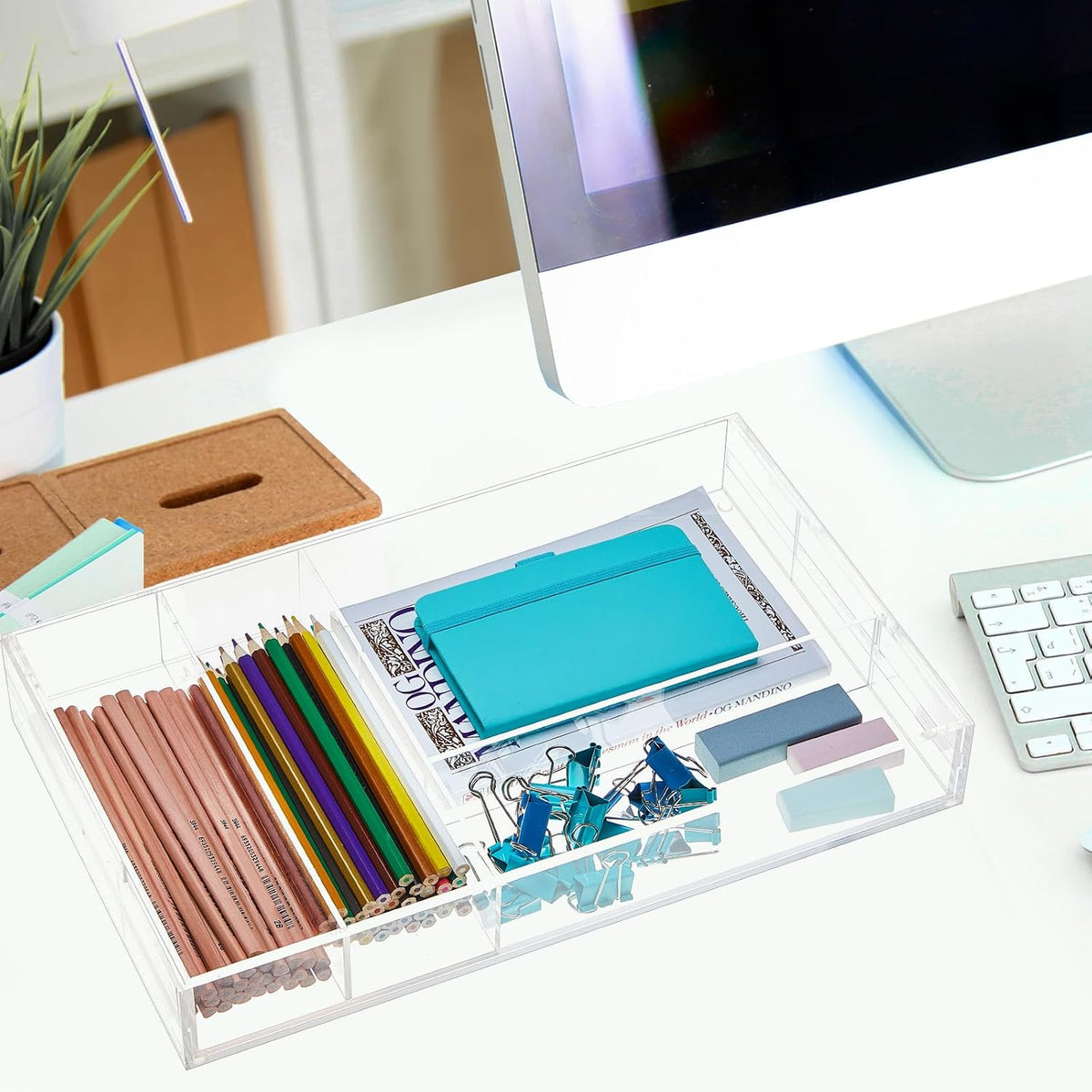 2 Pcs Acrylic Drawer Organizer, 12 x 18 x 2.1'', 8 Compartments