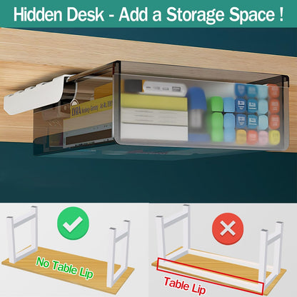 Under Desk Table Drawer Storage Organizer Slide Out, Attachable Hidden Self-Adhesive Under Desk Pencil Tray Drawer for Office/Classroom/Home (Clear Black/M)