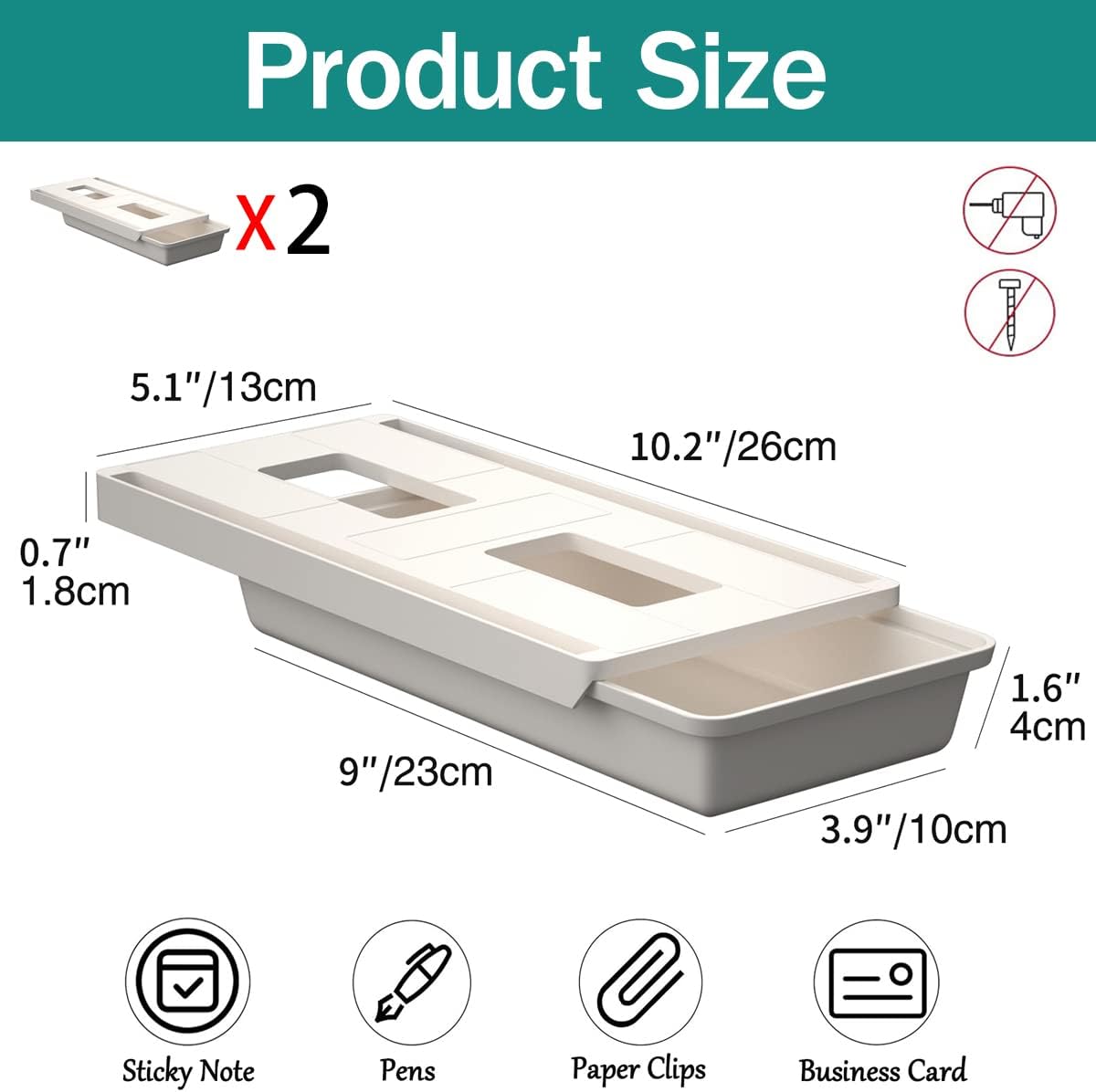 Under Desk Table Drawer Storage Organizer Slide Out, Attachable Hidden Self-Adhesive Under Desk Pencil Tray Drawer for Office/Classroom/Home (Clear Black/M)