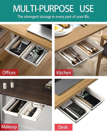 Under Desk Table Drawer Storage Organizer Slide Out, Attachable Hidden Self-Adhesive Under Desk Pencil Tray Drawer for Office/Classroom/Home (Clear Black/M)