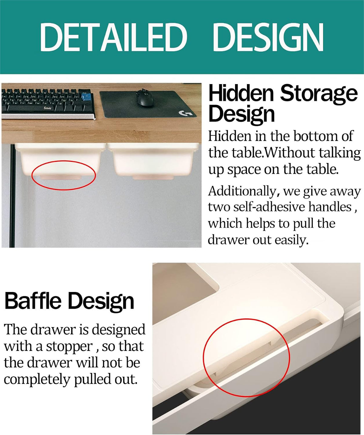 Under Desk Table Drawer Storage Organizer Slide Out, Attachable Hidden Self-Adhesive Under Desk Pencil Tray Drawer for Office/Classroom/Home (Clear Black/M)