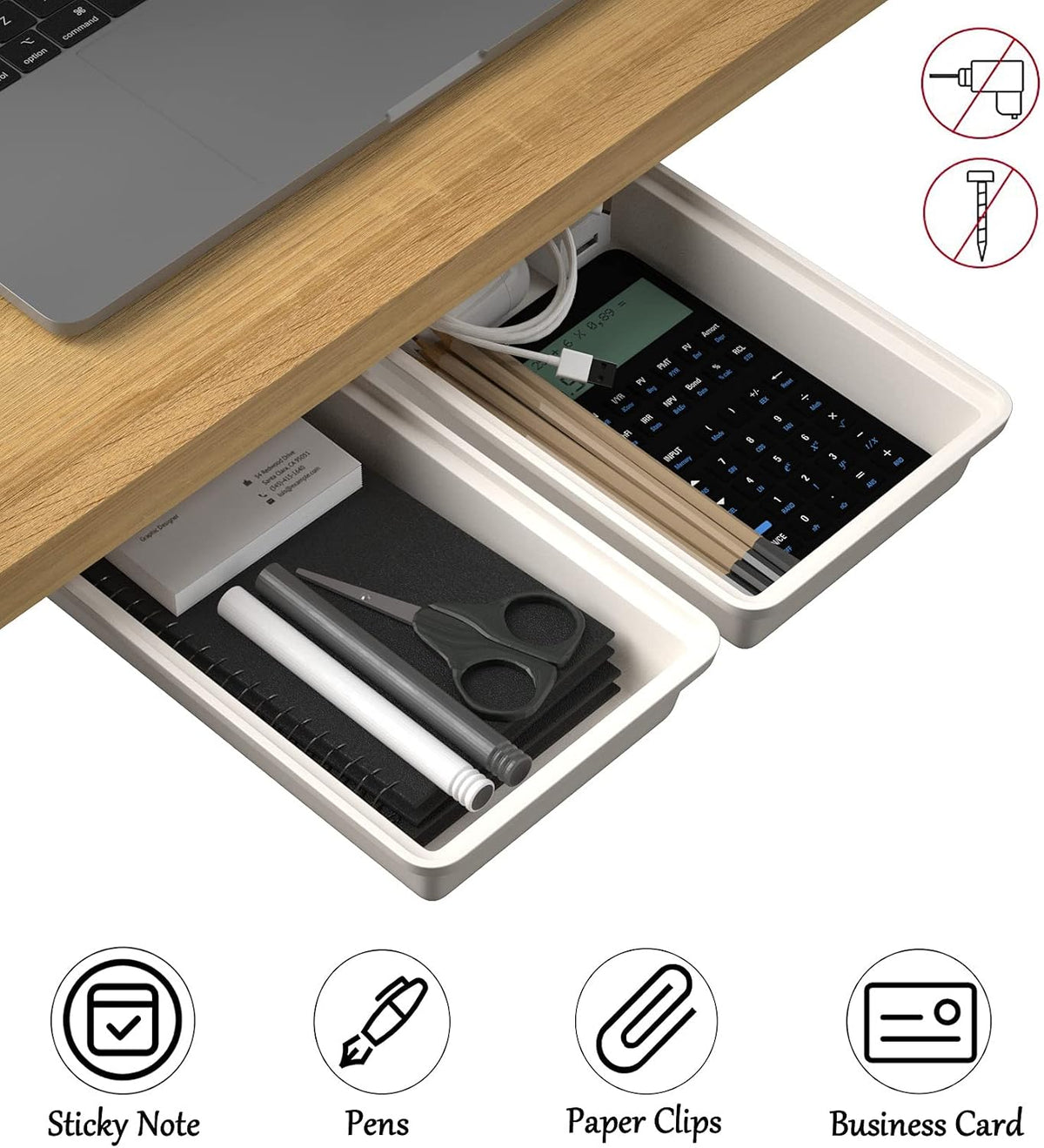 Under Desk Table Drawer Storage Organizer Slide Out, Attachable Hidden Self-Adhesive Under Desk Pencil Tray Drawer for Office/Classroom/Home (Clear Black/M)
