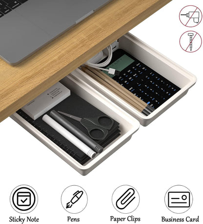 Under Desk Table Drawer Storage Organizer Slide Out, Attachable Hidden Self-Adhesive Under Desk Pencil Tray Drawer for Office/Classroom/Home (Clear Black/M)