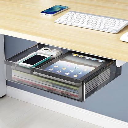Under Desk Table Drawer Storage Organizer Slide Out, Attachable Hidden Self-Adhesive Under Desk Pencil Tray Drawer for Office/Classroom/Home (Clear Black/M)