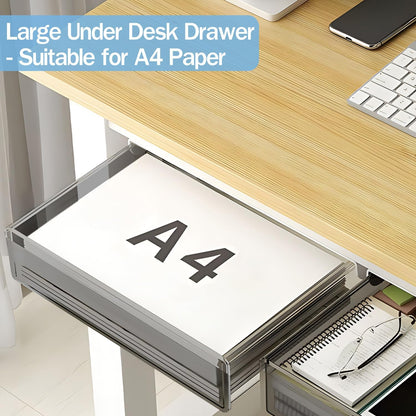 Under Desk Table Drawer Storage Organizer Slide Out, Attachable Hidden Self-Adhesive Under Desk Pencil Tray Drawer for Office/Classroom/Home (Clear Black/M)