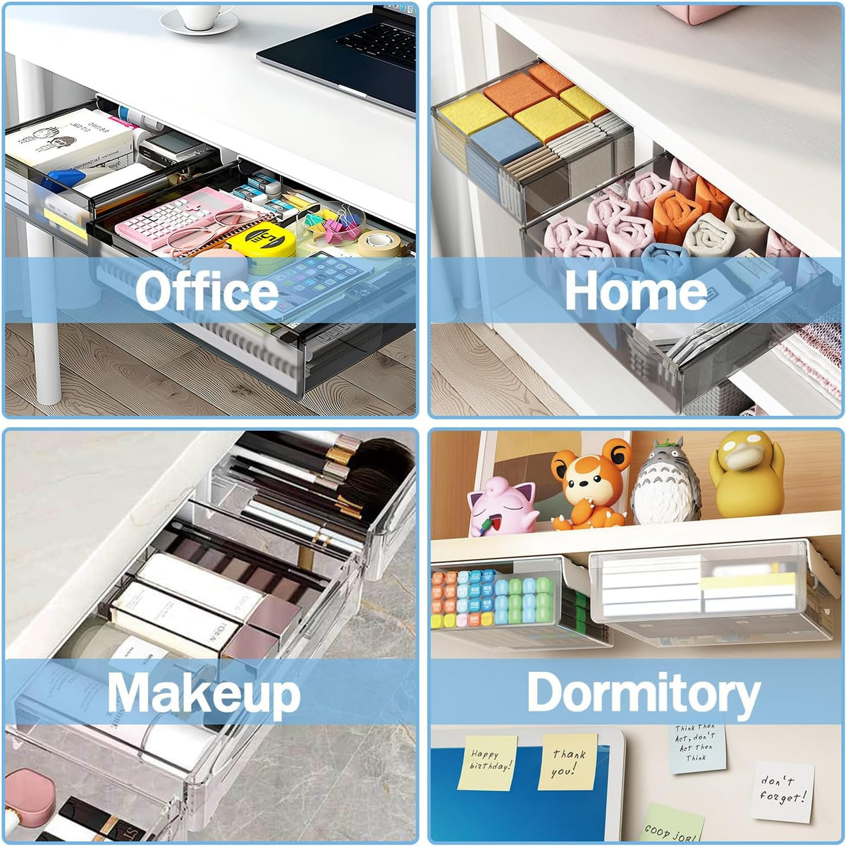 Under Desk Table Drawer Storage Organizer Slide Out, Attachable Hidden Self-Adhesive Under Desk Pencil Tray Drawer for Office/Classroom/Home (Clear Black/M)