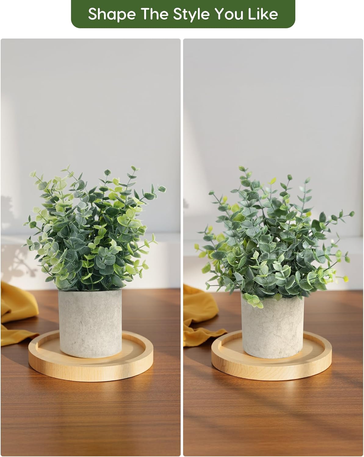 2 Pcs Small Fake Plants Eucalyptus, Artificial Plants Indoor for Shelf, Potted Eucalyptus Plants for Home/Bathroom/Pottery Barn/Desk/Farmhouse/Coffee Table Decor (Sage Green)